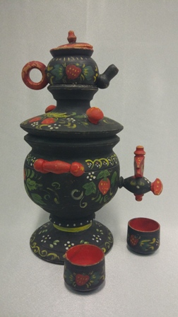 Самовар сувенирный «Хохломская фантазия» с чайником и чашками